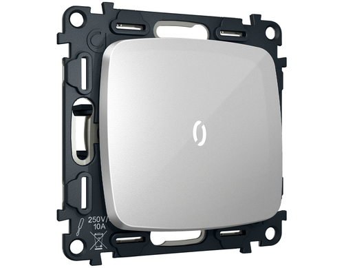 MO402035 Комплект механизма 1-кл проходного выключателя с подсветкой 5600K OMEGA Серебро глянец QUANT (OP4020, VM105, G25W)