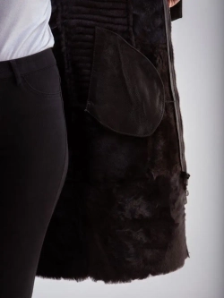 Дубленка женская натуральная с капюшоном длинная Турция