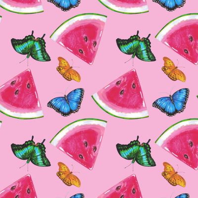 Тропические бабочки и дольки арбуза