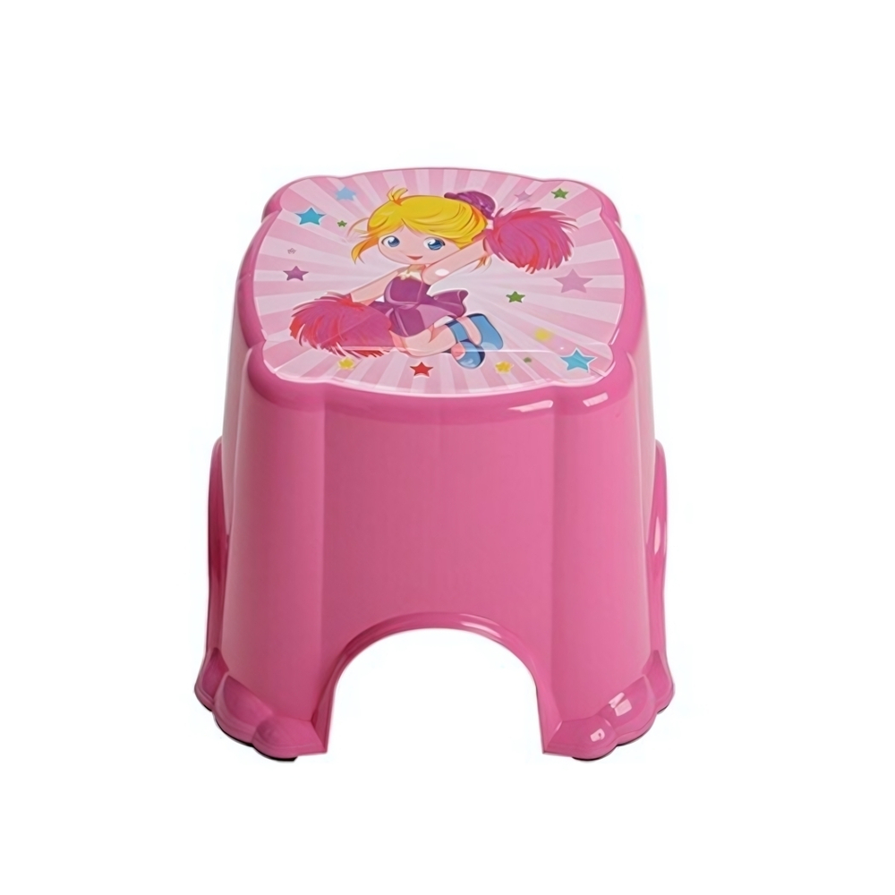 Табурет детский с рисунком "Девочка" с прорезин ножками цвет розовый
