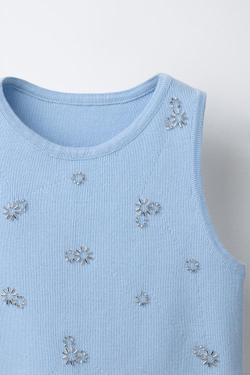 ZARA ТОП СО СТРАЗАМИ, ПАСТЕЛЬНО-СИНИЙ