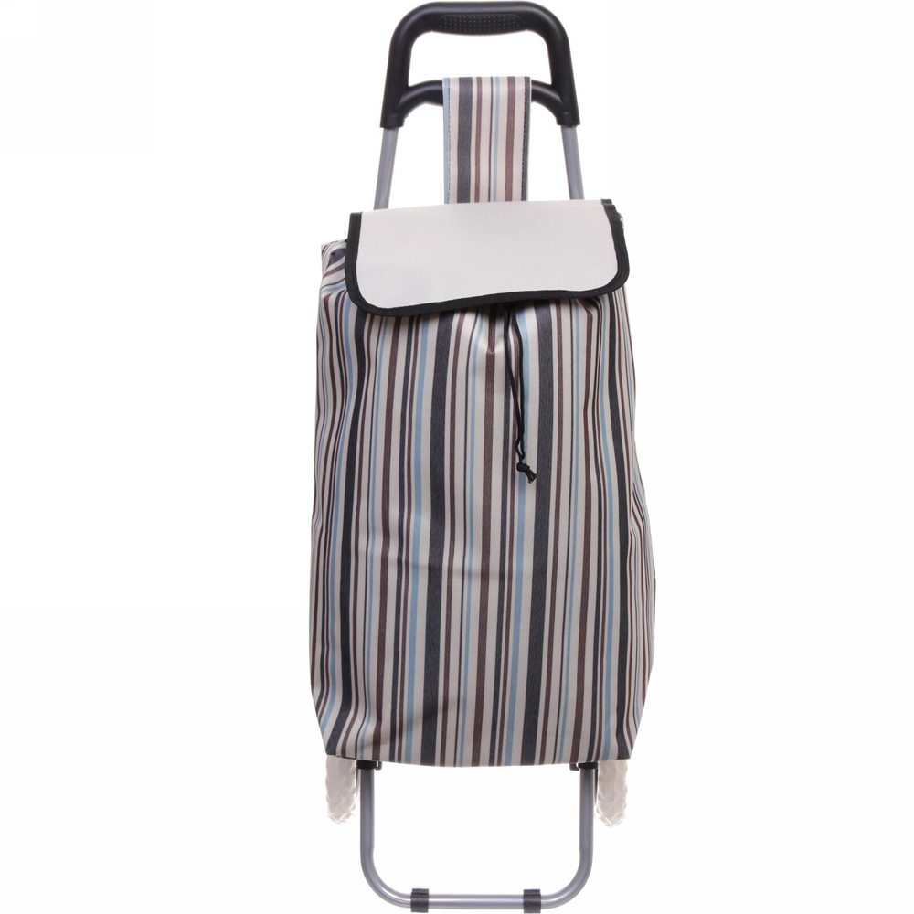 Тележка хозяйственная с сумкой (88*34*30см, колеса 15см) голубые полоски