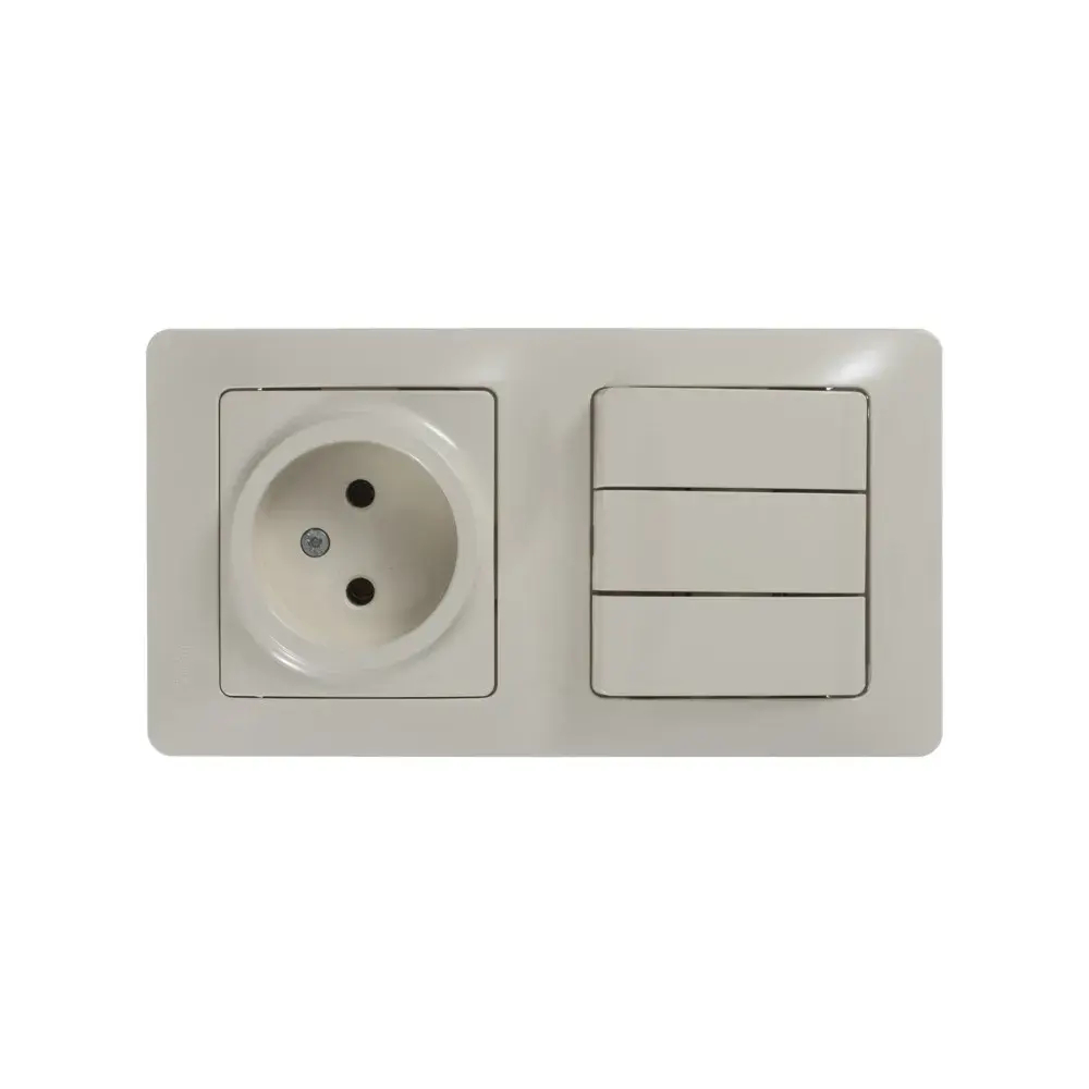 GLOSSA БЛОК: РОЗЕТКА без заземления + 3-клавишный ВЫКЛЮЧАТЕЛЬ, БЕЖЕВЫЙ