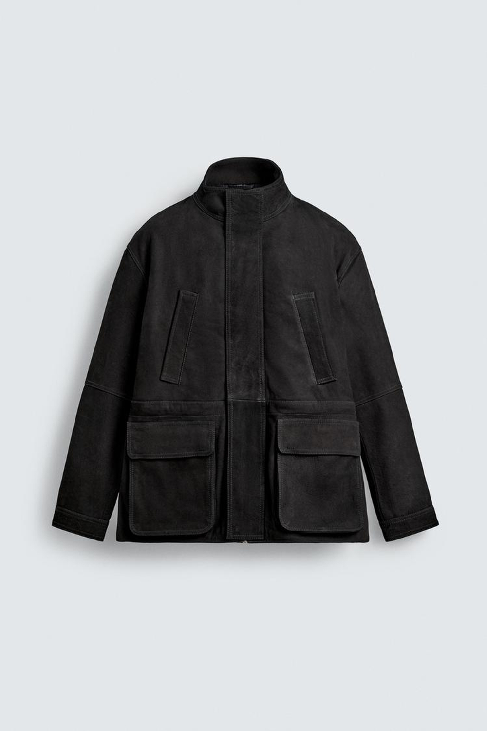 ZARA ПАРКА СВОБОДНОГО КРОЯ ИЗ КОЖИ, АНТРАЦИТОВО-СЕРЫЙ