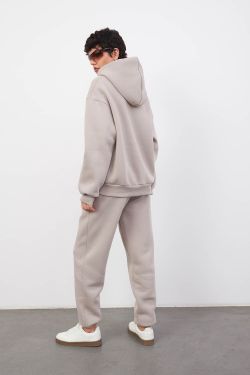 Утепленное худи свободного кроя цвета туман