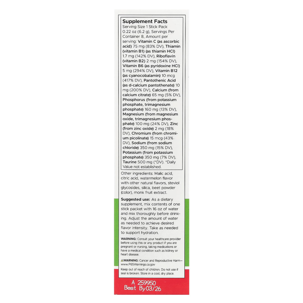 Swanson, Simply Hydrate, смесь электролитов для гидратации, арбуз, 8 стик-пакетов по 6,2 г (0,22 унции)