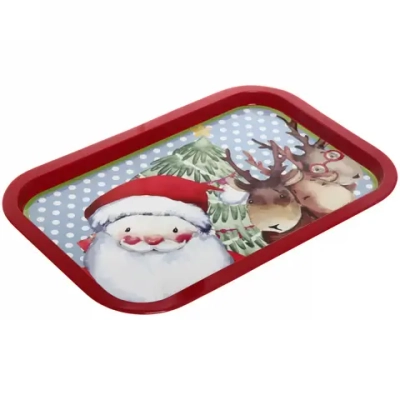 Поднос жестяной 34,5*23,5см «Дед Мороз с оленями»