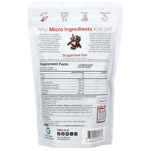 Micro Ingredients, масло антарктического криля, 240 капсул