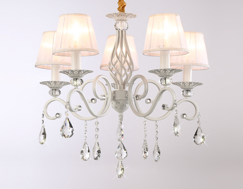 Подвесная люстра с абажурами и хрусталем TR4547/5 WH/SL белый/серебро E14/5 max 40W D565*500