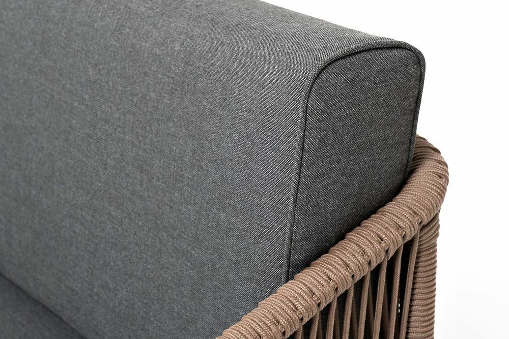 "Канны" лаунж-зона 4-местная из роупа со столом "Верона" (серый гранит), каркас алюминиевый коричневый, роуп коричневый