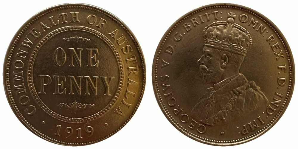 Австралия 1 пенни, 1911-1936 XF