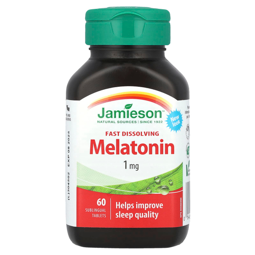 Jamieson Vitamins, Мелатонин, быстро растворяющийся, 1 мг, 60 сублингвальных таблеток