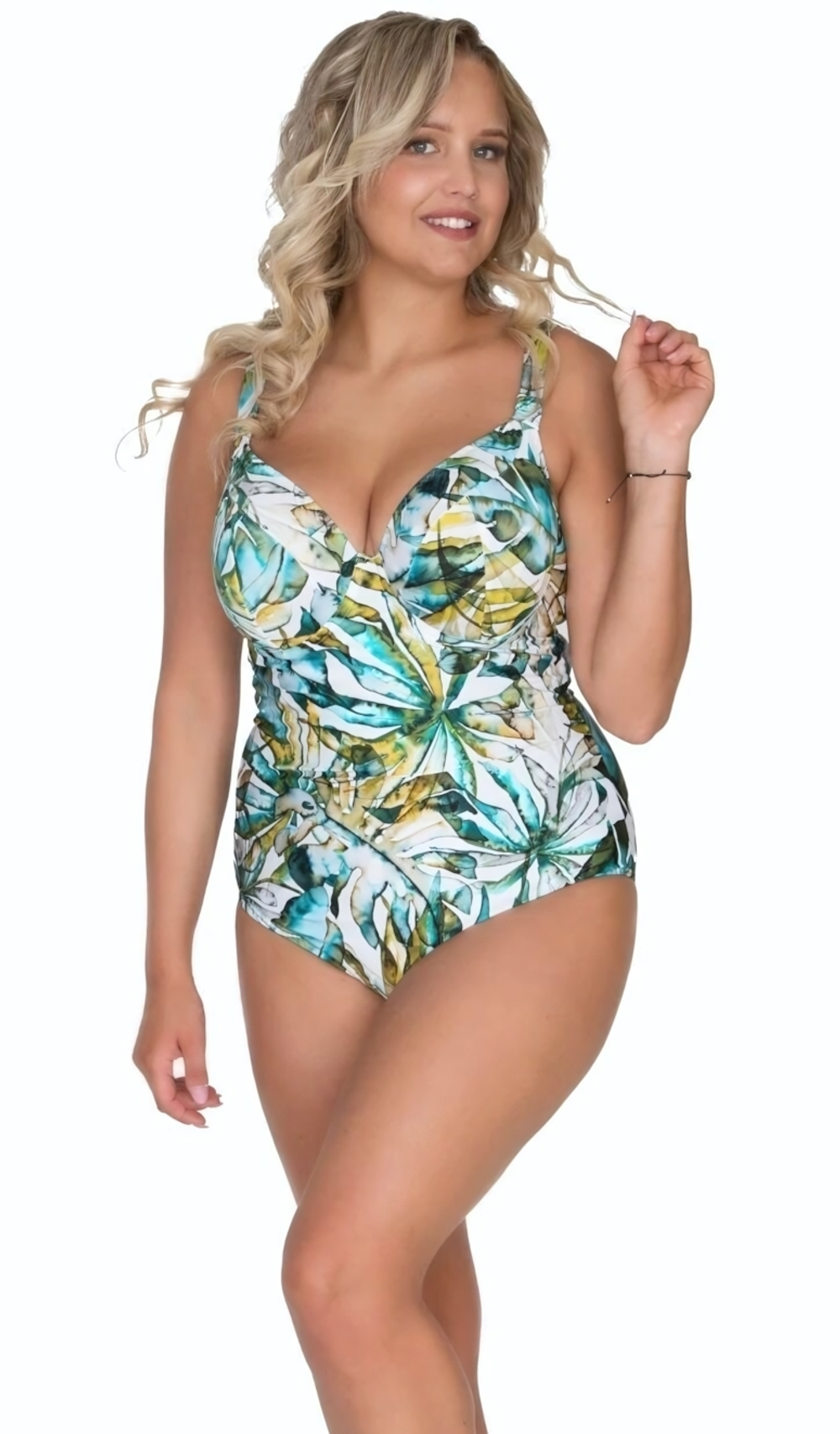 Слитный купальник с эффектным тропическим узором (Размер: 75F) (Цвет: разноцветный)