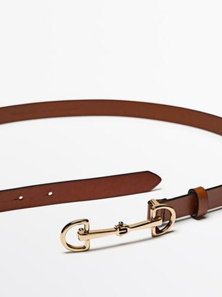 Massimo Dutti Ремень из кожи наппа с конной пряжкой, табачный