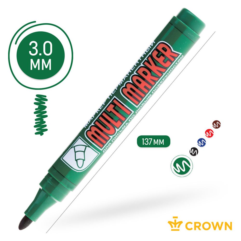 Маркер перманентный 3.0мм, Crown Multi Marker, зелёный