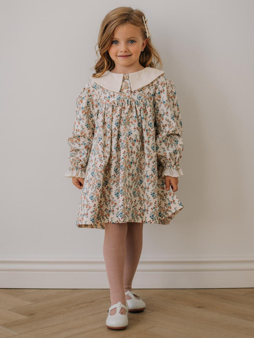 Платье с воротником в цветочек, Молоко