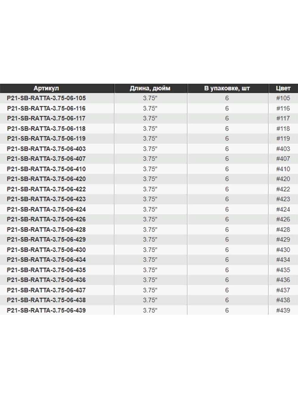 Виброхвост Ratta,3.75'',95,3мм,6,9гр,цвет 436,6 шт/уп.