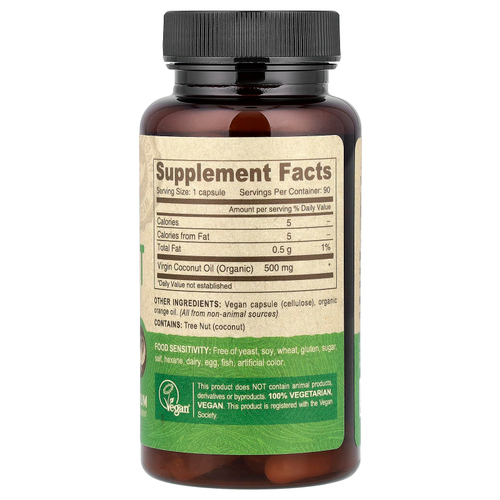 Deva, веганское кокосовое масло, холодного отжима, 90 веганских капсул (500 мг в 1 капсуле)