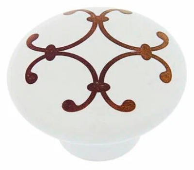 Ручка кнопка Ceramics 009 керамическая белая с рисунком 3671614