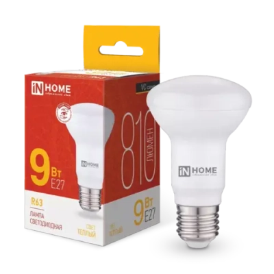 Лампа светодиодная LED-R63-VC 9Вт 230В Е27 3000К ТЕПЛЫЙ 810Лм IN HOME