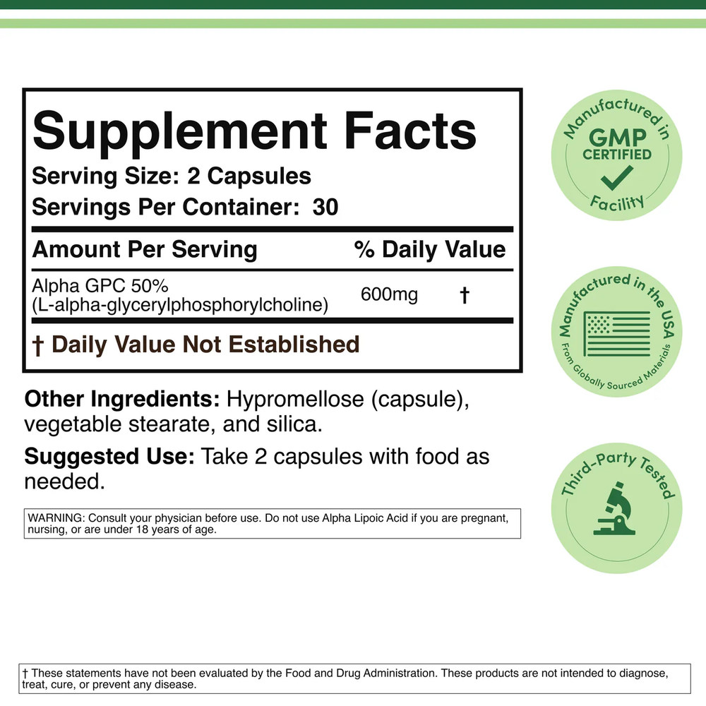Double Wood Supplements - Alpha GPC - 60 x 300 mg capsules