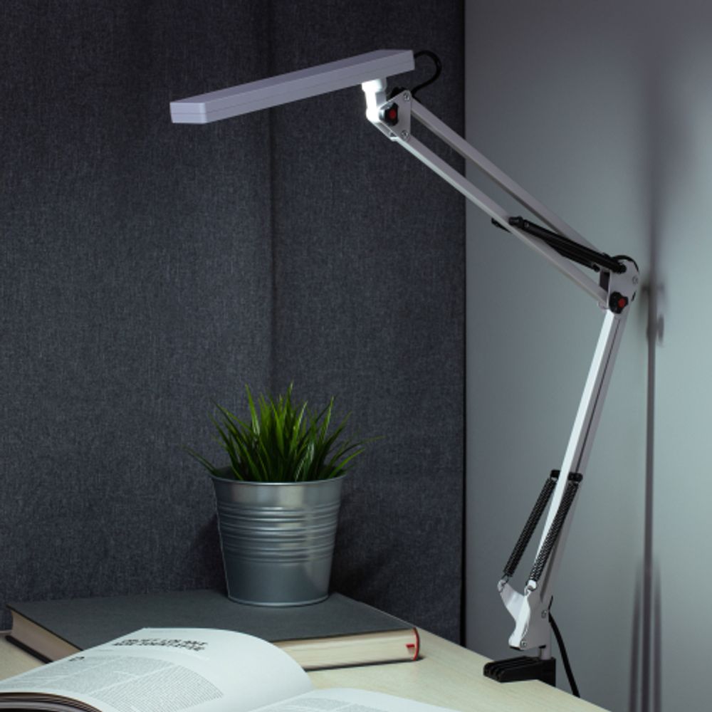 Настольный светильник ЭРА NLED-507-8W-W светодиодный на струбцине белый | Светодиодные настольные лампы