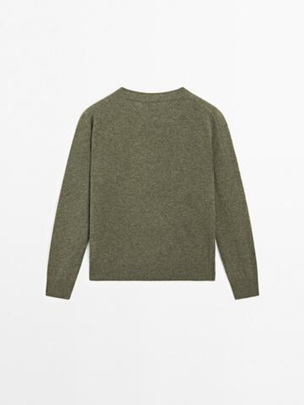Massimo Dutti Свитер из 100% кашемира с круглым вырезом, зеленый