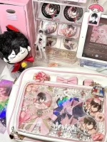 Сумка через плечо с прозрачным окошком розовый бант