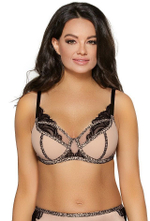 Бюстгальтер на косточках с отделкой кружевом и леопардовым кантом (Размер: 95B) (Цвет: телесный)