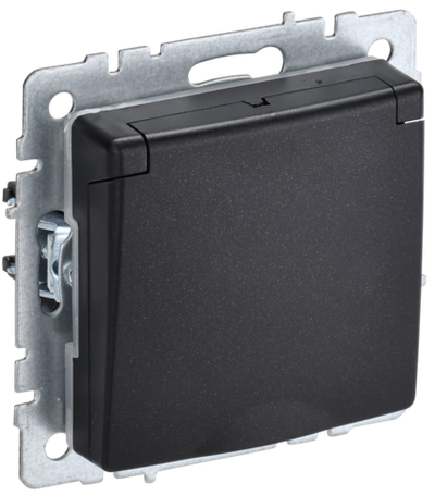 BRITE Розетка 1-местная с заземлением с защитными шторками и крышкой 16А IP44 РСбш10-3-44-БрЧ черный IEK