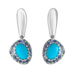 Серьги с Бирюзой, Сапфирами и Цаворитами, E0072-0/71