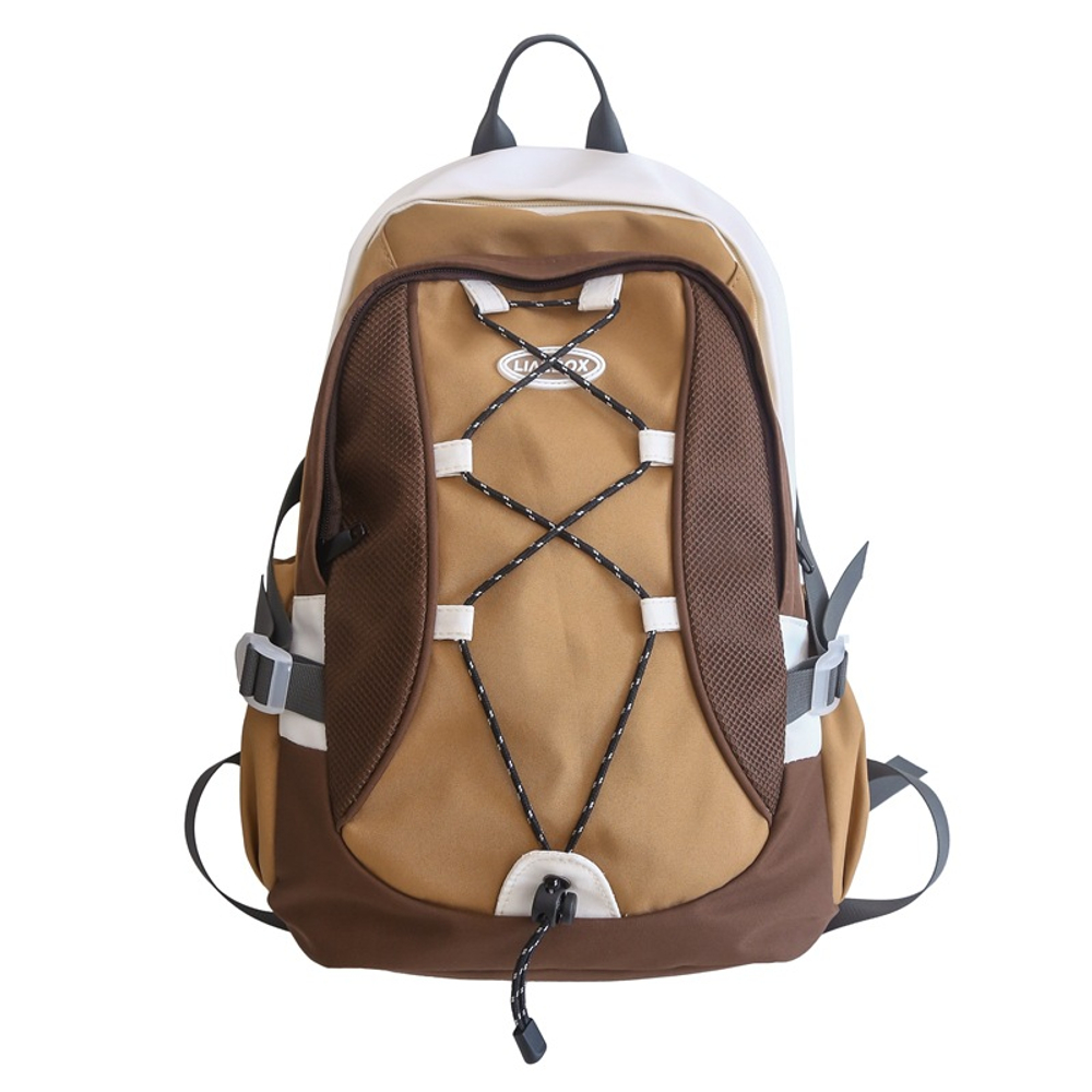 GEERDUN Nylon Backpack Regular Unisex Black Gray/White Gray/White Brown