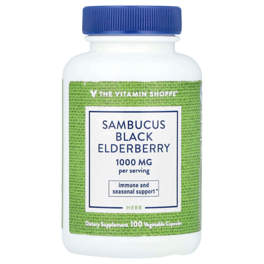 The Vitamin Shoppe, черная бузина, 100 вегетарианских капсул (500 мг в 1 капсуле)