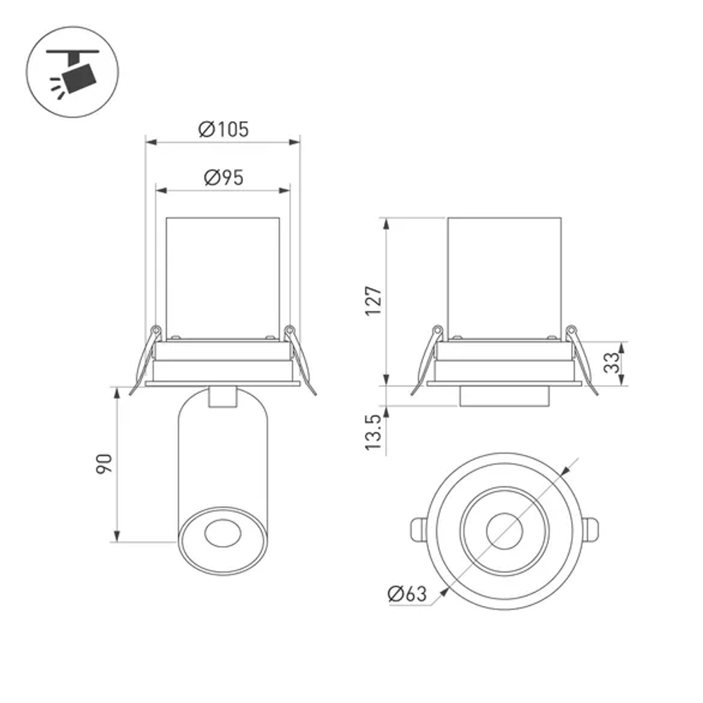 Светильник LTD-PULL-R100-10W Warm3000 (WH, 24 deg, 230V) (Arlight, IP20 Металл, 5 лет) 031365