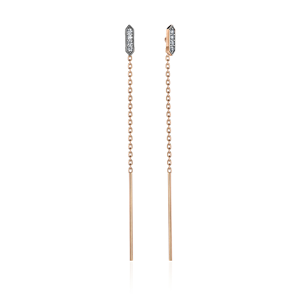 Серьги с фианитом из красного золота 585 пробы JA-S-1114000Р