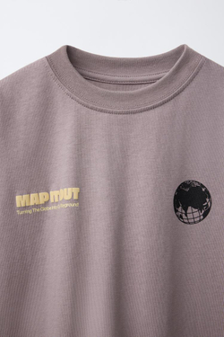 ZARA ФУТБОЛКА С РЕЛЬЕФНЫМ ПРИНТОМ, СЕРОВАТО-КОРИЧНЕВЫЙ