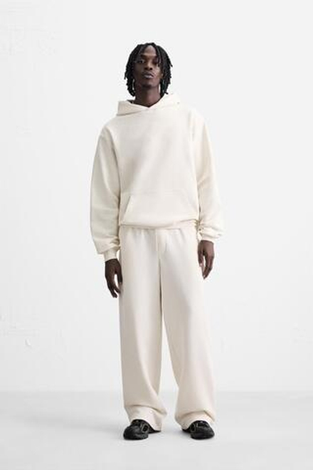 ZARA БАЗОВОЕ ХУДИ С КАПЮШОНОМ, ЖЕЛТОВАТО-БЕЛЫЙ