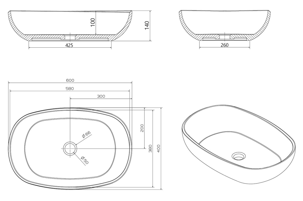 Раковина накладная прозрачная ABBER Kristall AT2805Rubin красная