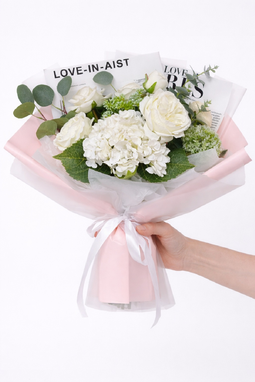 Быстро сборная упаковка в пленке. Форма №4 Коллекция "Гламур". Цвет: РОЗОВЫЙ. Размер букета: +/- в55, ш50