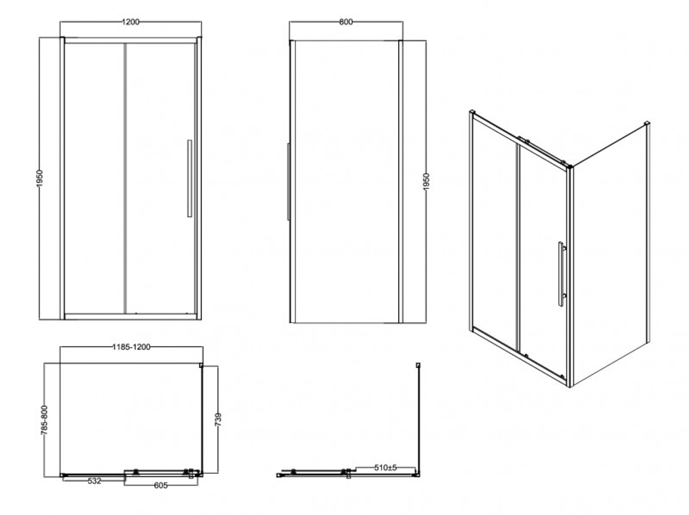 Ограждение душевое ESBANO ESF-128PS-C 120x80x195