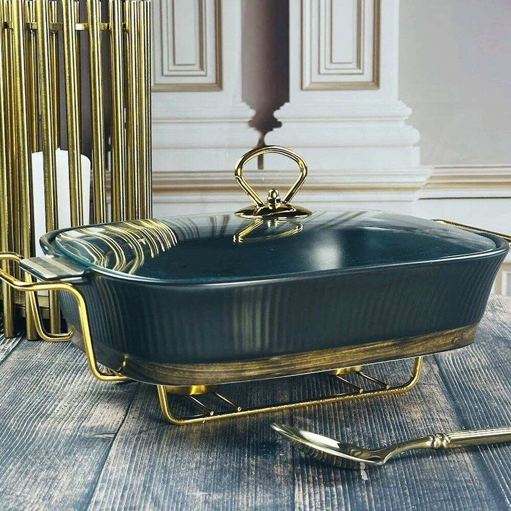 Мармит 2л 33см с крышкой на подставке "Wood", фарфор