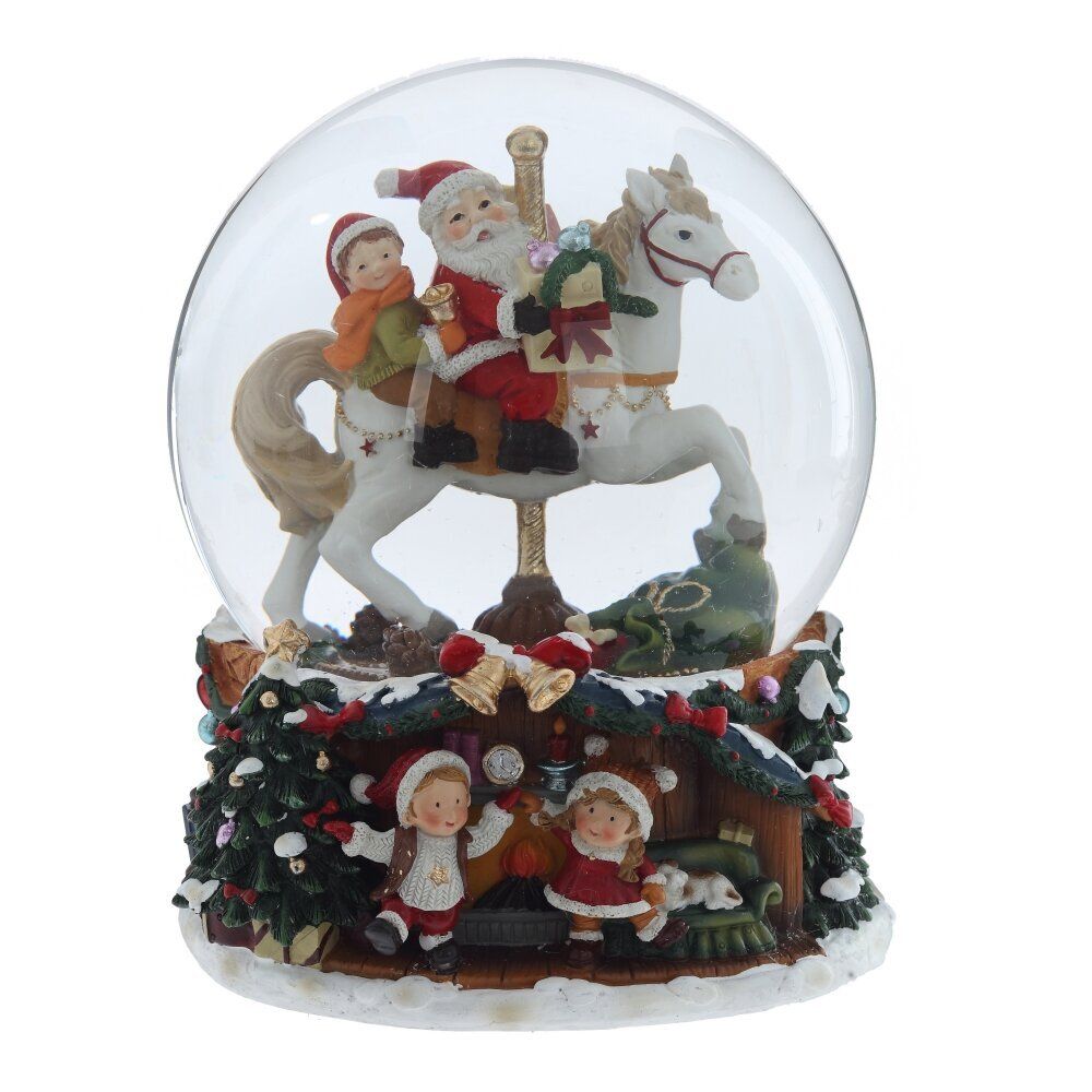 GAEM Фигурка декоративная "Дед Мороз на лошадке" в стекл шаре (ключ,муз), D 14 см, L15 W16 H18,5 см