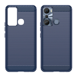 Защитный чехол синего цвета в стиле карбон на смартфон Infinix Hot 20i, мягкий отклик кнопок, серия Carbon от Caseport