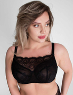 Бюстгальтер-топ с сетчатыми мягкими чашками и гипюром поверх (Размер: 90E) (Цвет: черный)