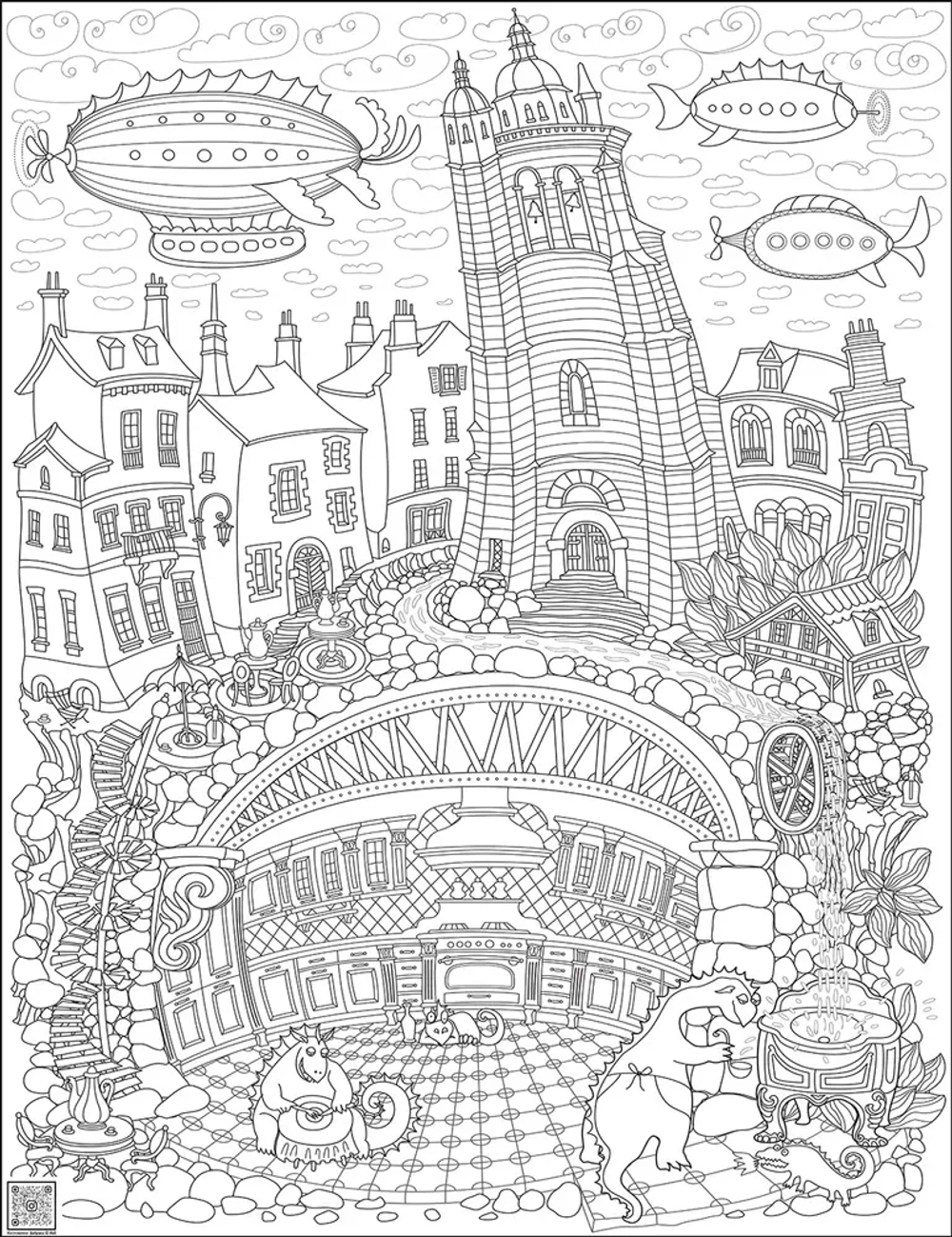 Цифровое панно ID Wall Раскраска "Дирижабли над сказочным городом"