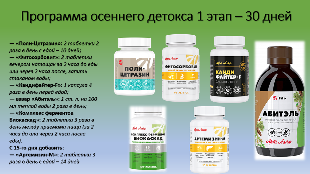Программа осеннего детокса (оптимальное начало - сентябрь) I - этап (30 дней)