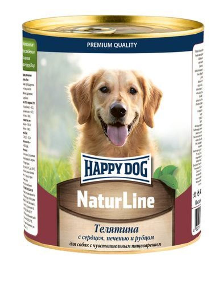 Консервы Happy Dog Natur Line для собак любых пород с телятиной печенью сердцем и рубцом 970 г