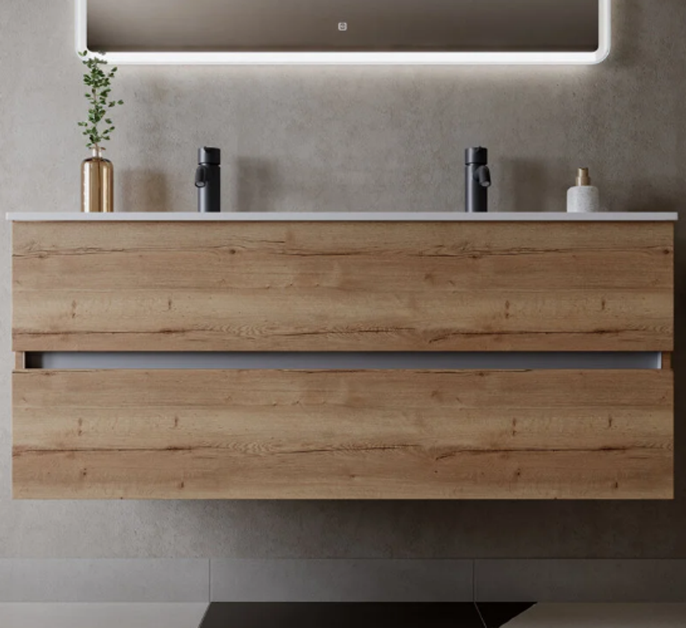 Тумба подвесная SANCOS Urban 1190х450х550, c двумя ящиками оснащенными доводчиками, дуб галифакс натуральный , арт. UR120-2EG