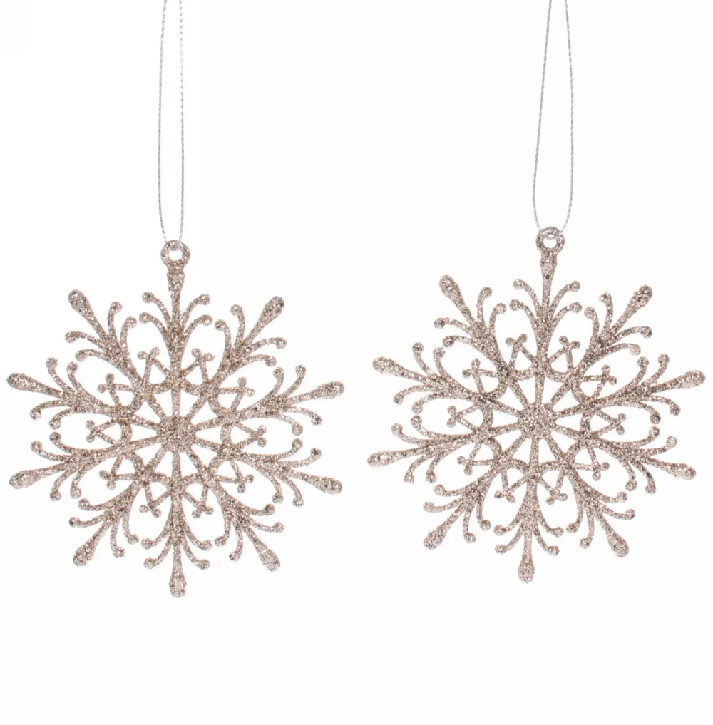 Подвески в блестках «Снежинки волшебные» 9 см (набор 2шт), шампань