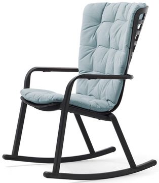 Кресло-качалка Folio пластиковое черное с голубой подушкой Nardi Италия